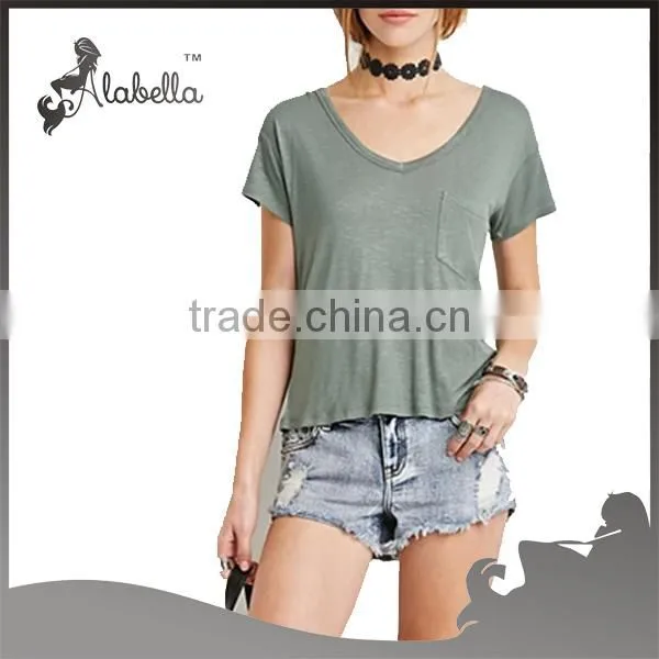 Plain white t-shirts v neck t shirts with pocket tee
