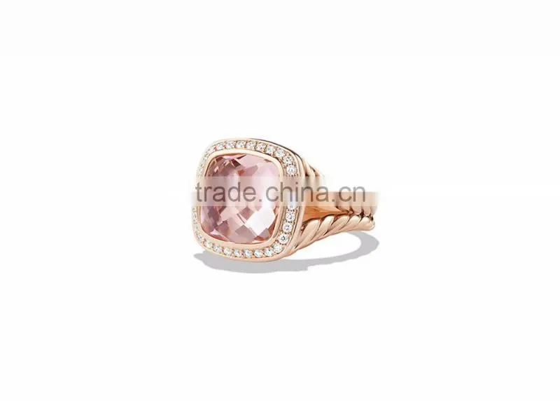 Big Gemstone With CZ Studded Rose Gold Plated Ring
