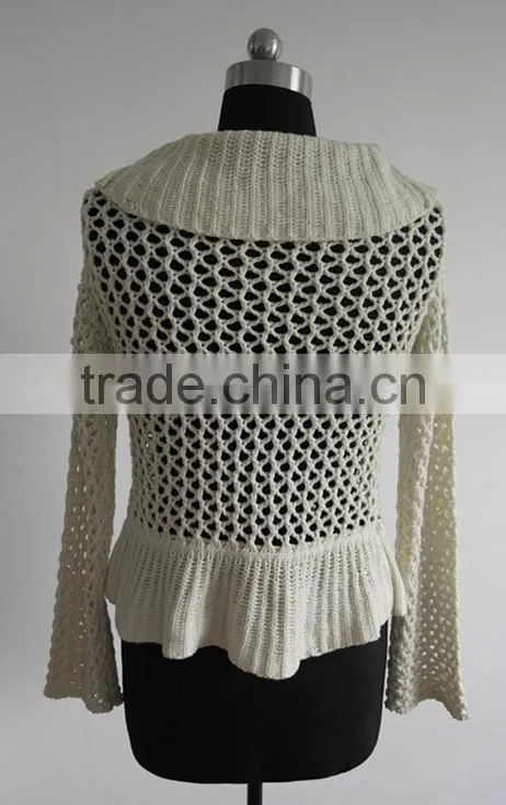 Fashion ladies long sleeve V-neck hand crochet cardigan sweaters