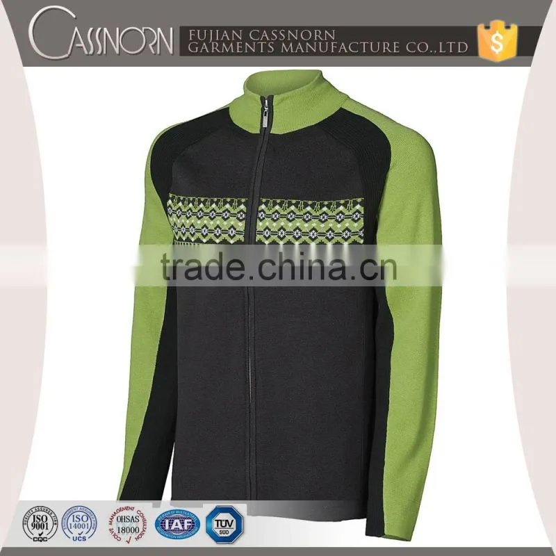 best price blend ribbed full zipper cardigan jacquard mans mock turtleneck sweater
