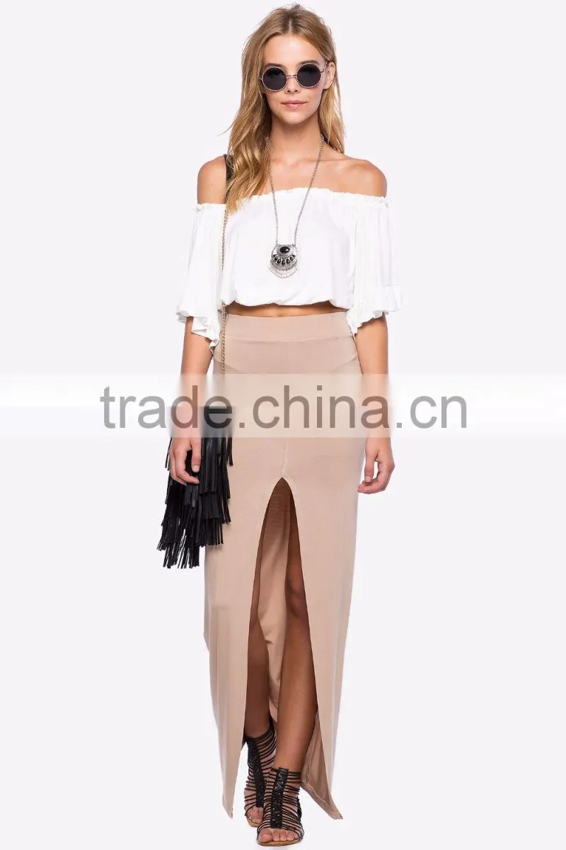 Sexy latest long skirt design skirt ladies center slit maxi skirt
