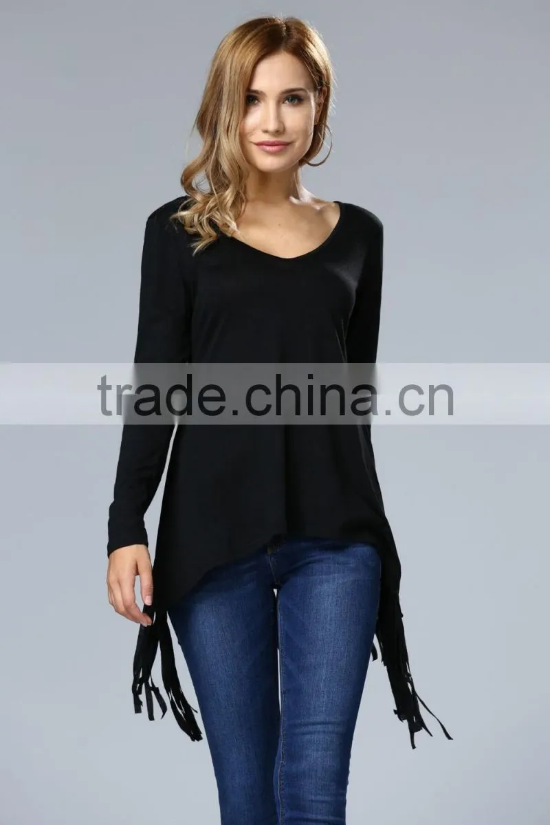 Fashion Blouse Back Lace Design Long Sleeve Korean Blouse For Wholesale 2017