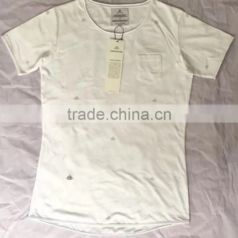New Design Short Sleeve Raw Edged Printed White T Shirt for Men