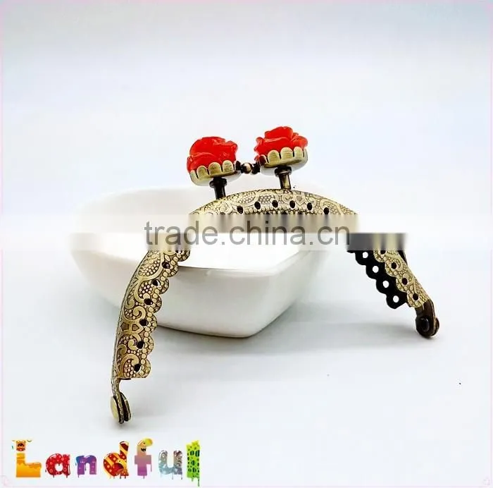 8.5cm Flower Antique Brass Engraving Sewing Handbag Rose Metal Purse Frame