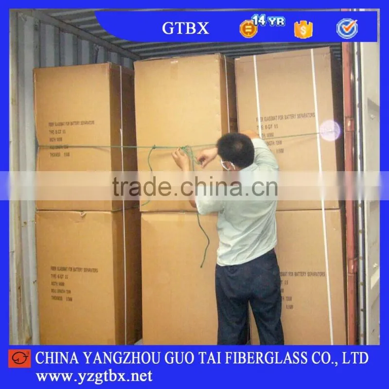 Fiberglass tissue for battery separator