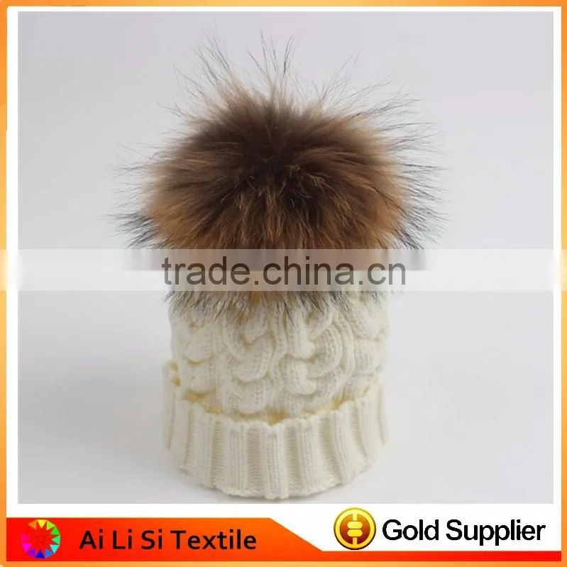 Fashion Colorful Acrylic Winter Beanie Hat, Winter Hats With Fur Pompoms,Custom Knitted Wool Hats