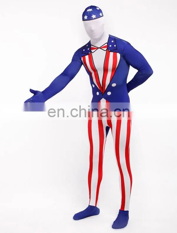 Full Body American Morph Suit Flag Lycra Zentai Halloween Party USA Costume