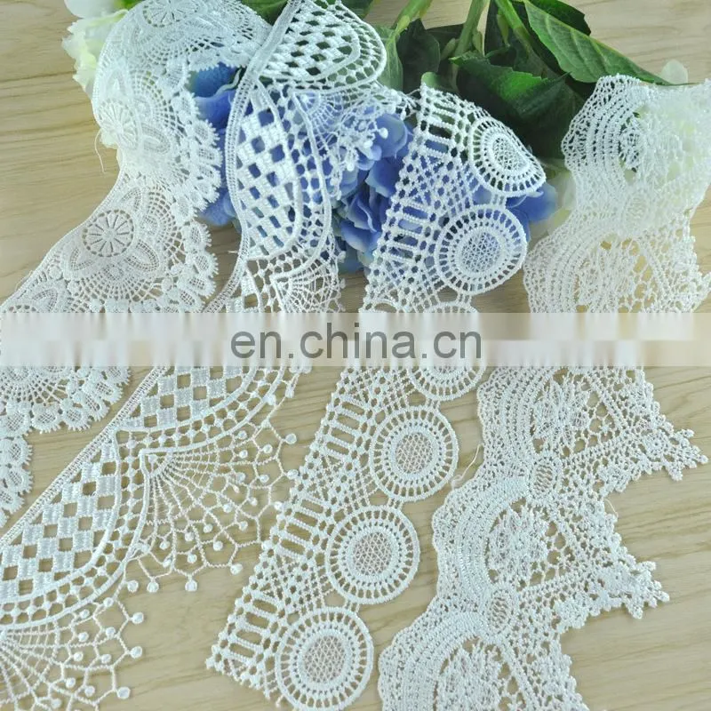 width 1-3cm white polyester embroidery lace trim dyeable