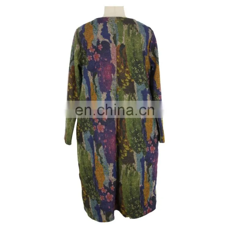Multi Color Abstract Print Free Size Senior Women Long Dress Clothing