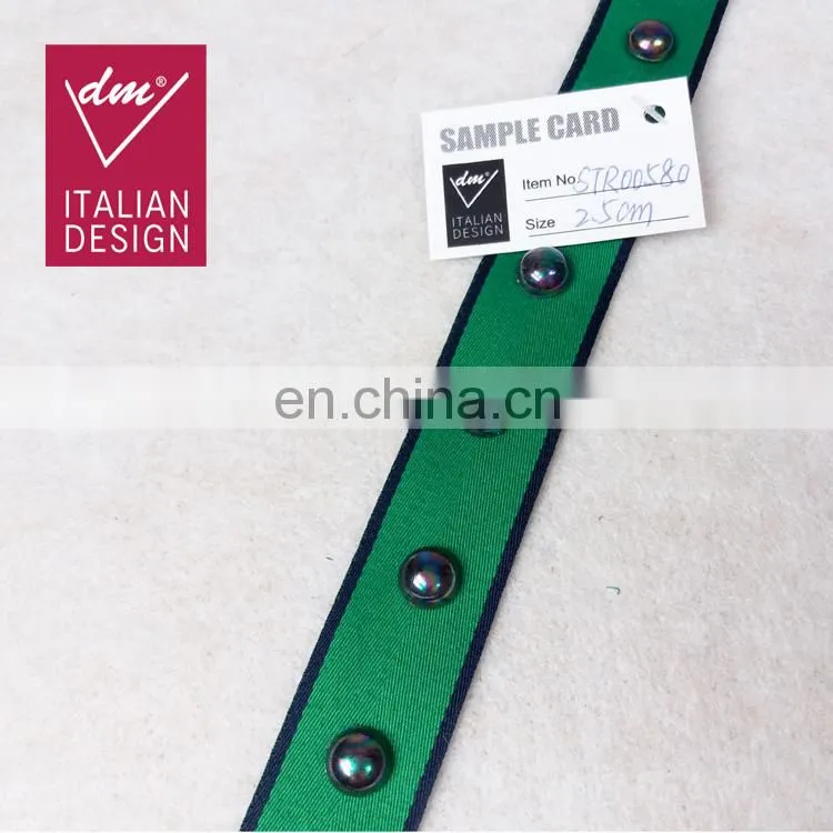Beaded grosgrain ribbon with plastic rivet for decoration