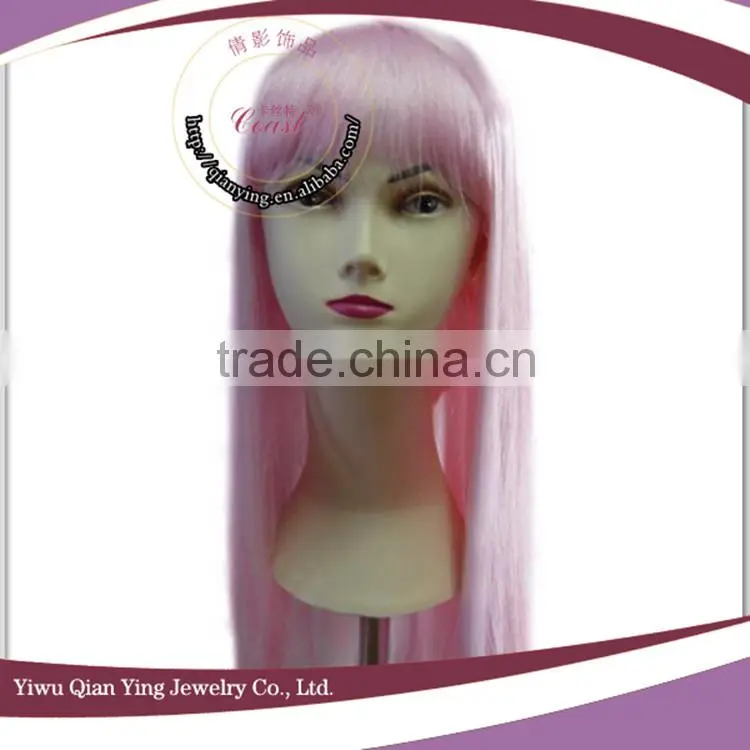 cheap orange color straight synthetic hair party wigs with neat bang