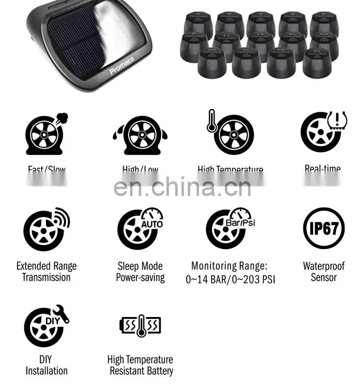 solar power display wireless tire pressure monitor TPMS for 12 tires external tyre pressure sensor