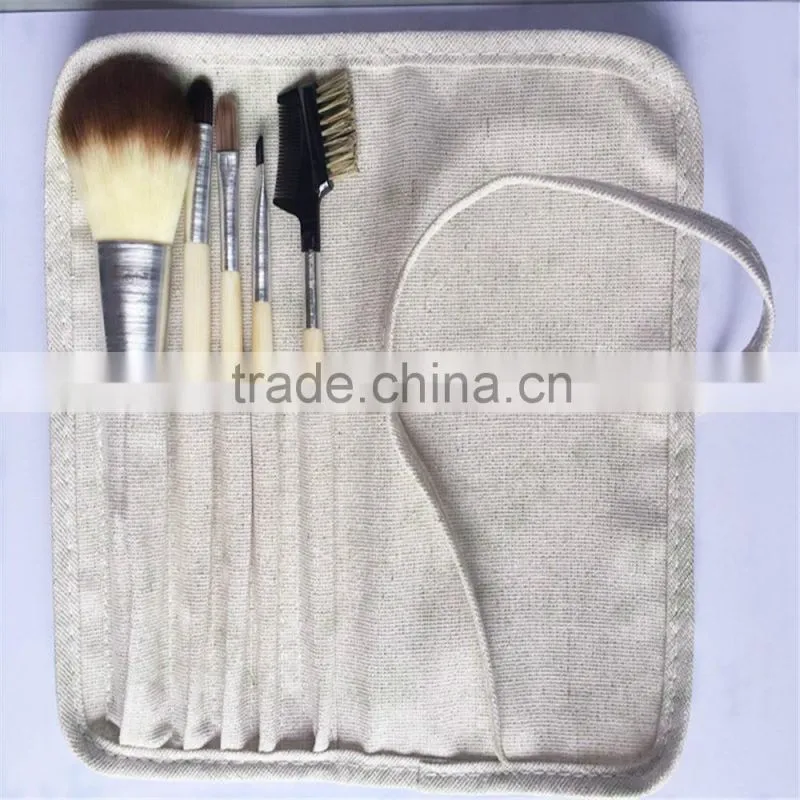 5pcs canvas bag bamboo handle Cosmetic Makeup Brush Set for girls