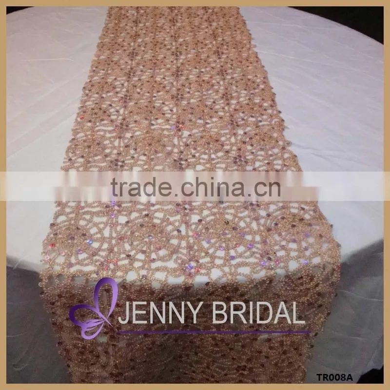 TR008A modern style champagne gold chemical lace sequin table runner