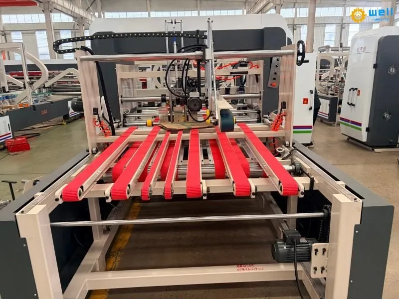 Continuous running auto folding gluing stitch equipment