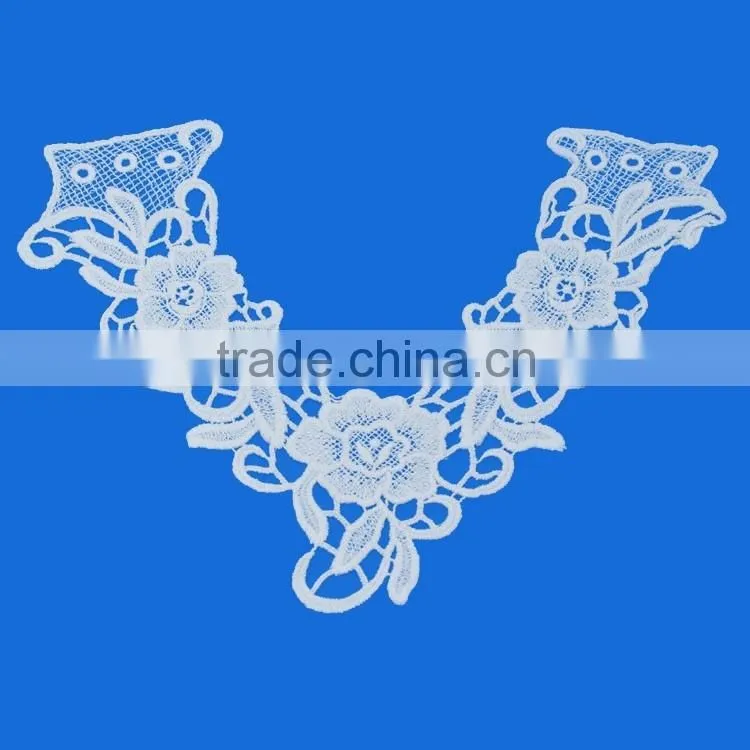 Fashion promotional custom Chinese V shape mesh embroidery collar neckline applique for dress