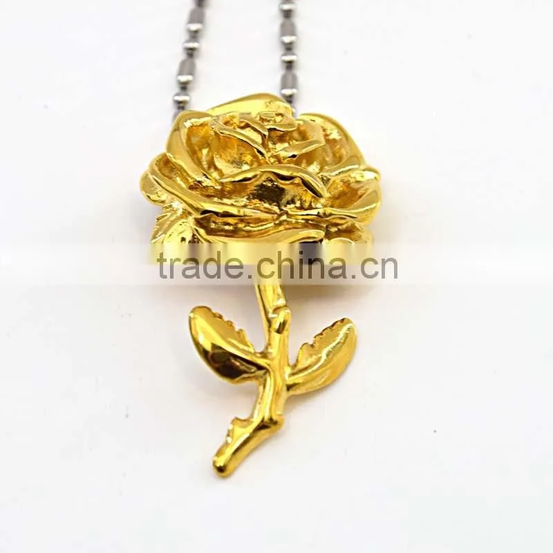 Fashion Jewellery Accessory Artificial Flowers Rose Gold Plated Mother'S Day Pendant