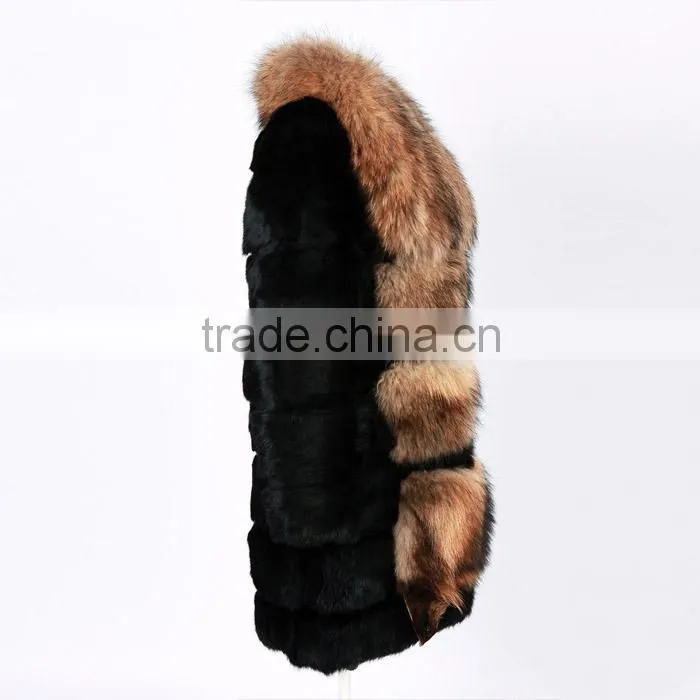 rabbit fur with raccoon fur collar