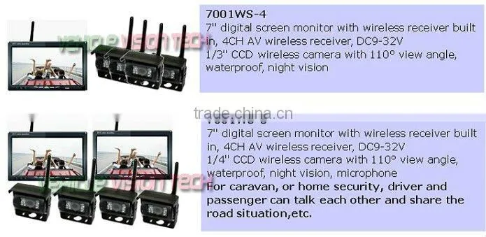 RV-7001WS car wireless camera kit with 7inch TFT LCD screen & wireless CMOS camera
