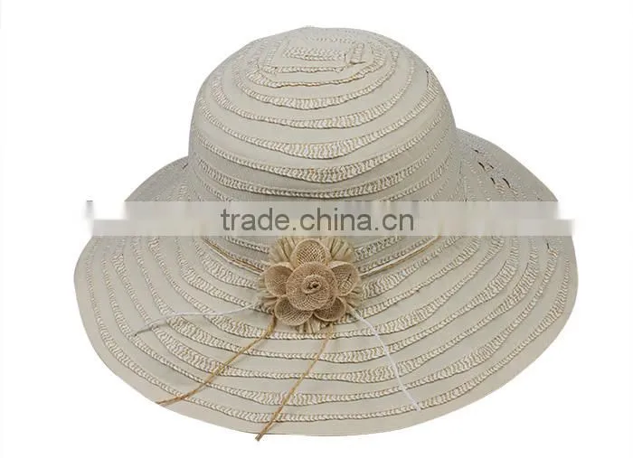 fashion flower decoration beige lady bucket hat and cap outdoors