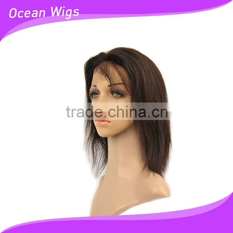 human hair wig, 14", straight, natural color