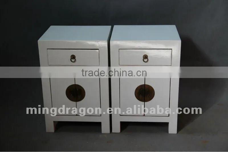 Chinese antique furniture pine wood white/blue bedside cabinet