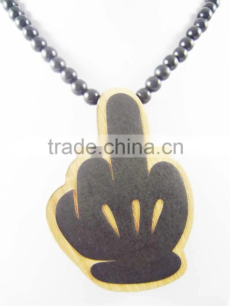 Men's gestures good Pendants Fashion Wood Hip Hop Rosary Chain Beads Necklaces