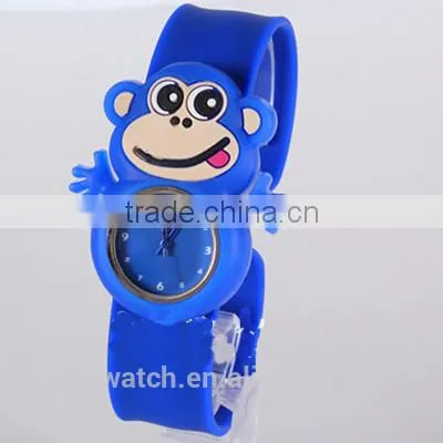 Cute naughty monkey shaped case silicone kids slap band watch