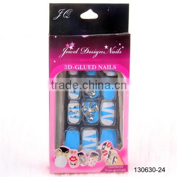 OEM 3D nail art tips /China Artificial Nail Supplier Hot Selling 3D Jewelry Nail Art Tips with Fashion Rhinestone and Nail Glitt