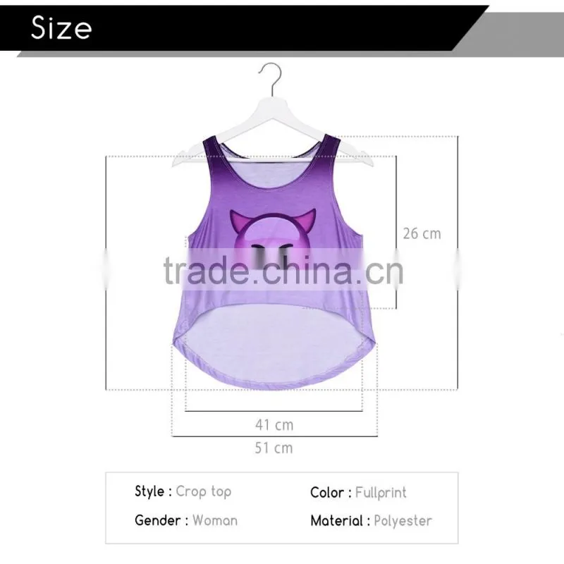 2016 New Fashion Women Clothing Digital Print Custom Womens Crop Top Wholesale