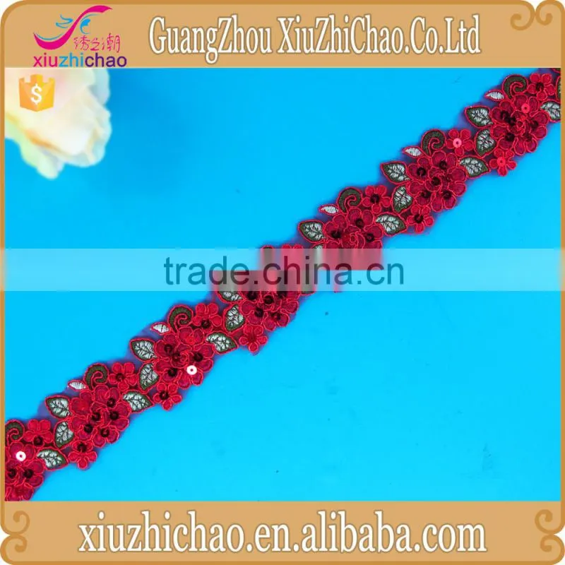 wholesale flower design cord embroidery sequin lace trim
