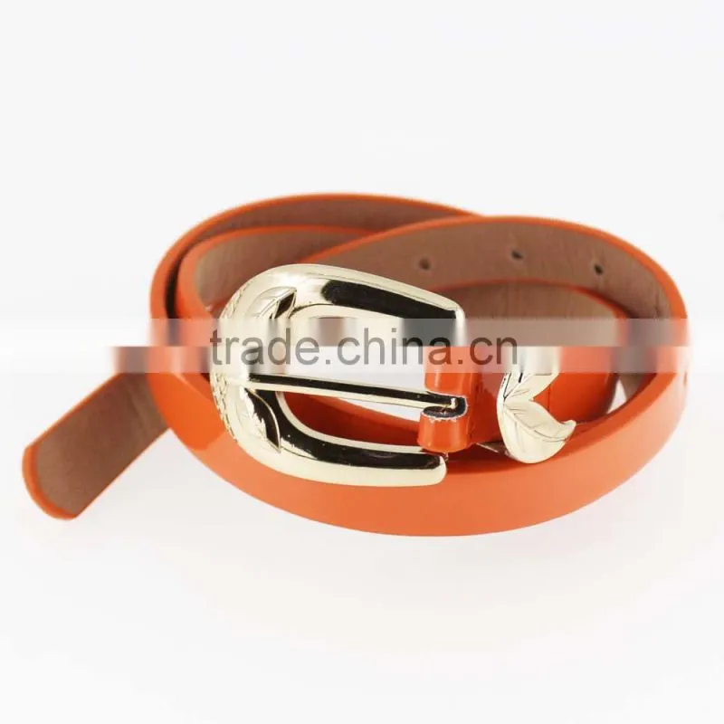Women PU fashion dresses belt with shiny gold accessory in Yiwu