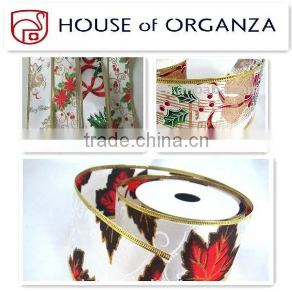 Christmas Satin Wired Ribbon for gift decoration