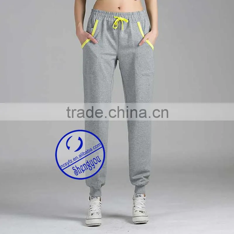 2015 Custom newest design woman grey fitted jogger pants