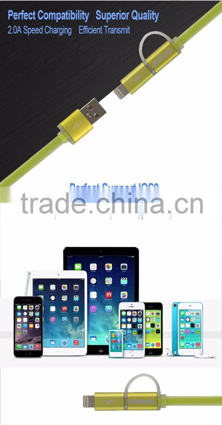 Gleese High Quality Data Charger 2 in 1 TPE Copper Core Micro USB Cable for iPhone and Android