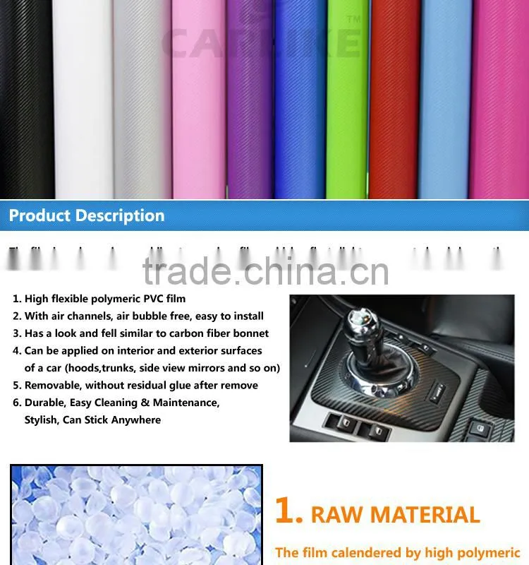 Removable Glue SINO Car Automobile Orange Carbon Fiber Car Wrap Vinyl Film