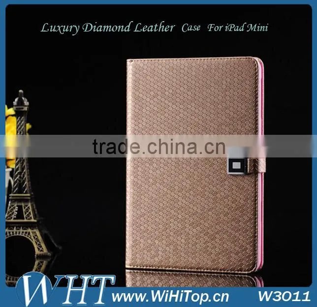 High Quality Diamond Leather For iPad Mini Leather Case Cover.Folio Leather Wallet Case for iPad Mini 7.9 inch.WHTS003