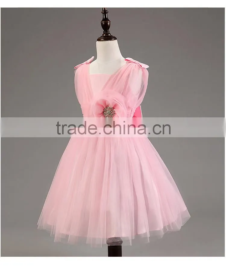 Wholesale high quality girls lace applique princess frocks pink chiffon maxi dresses TR-WS36