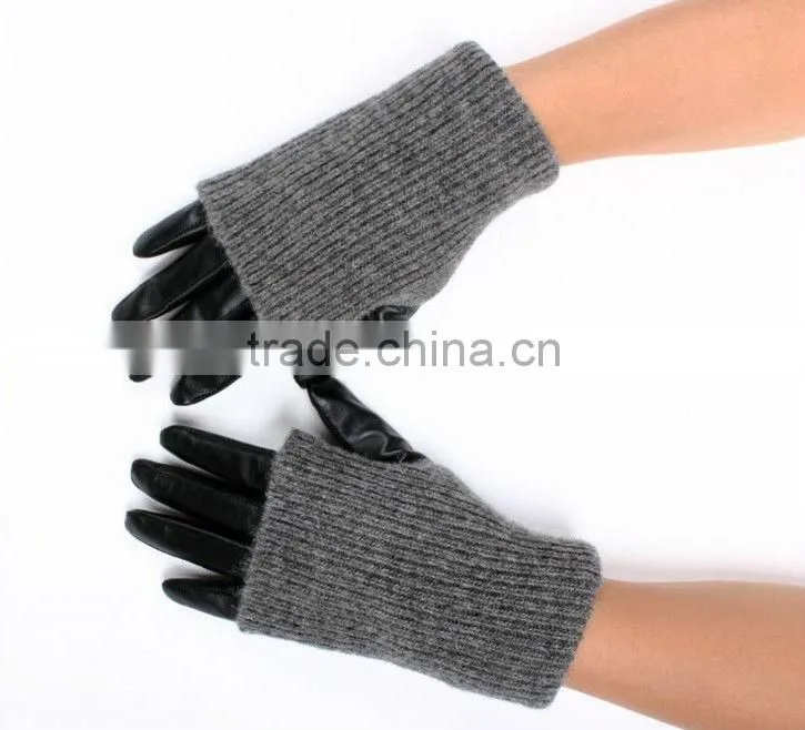 ladies chrome long black leather driving gloves