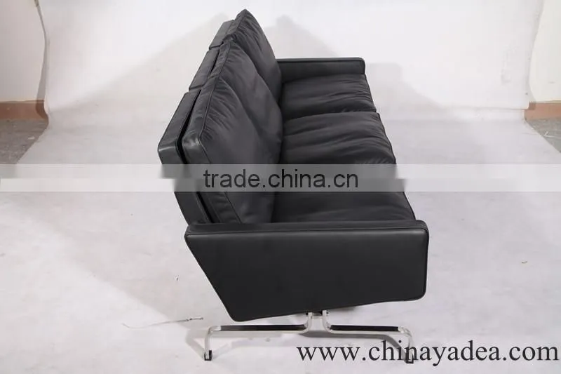 3 seater black leather sofa PK31