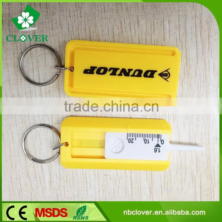 Plastic tread depth 0-20mm tire tread depth gauges with keyring for car using