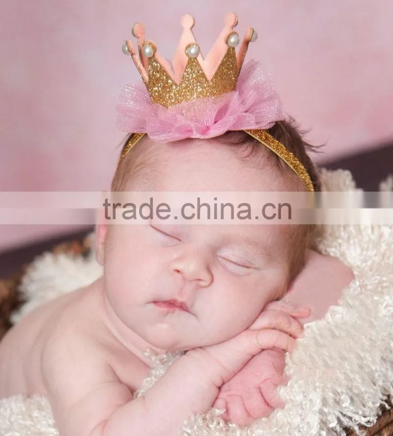 Newborn baby Rhinestone pearls elastic headband hair accessories / glitter crystal diamond ribbon silk jewelry on sale