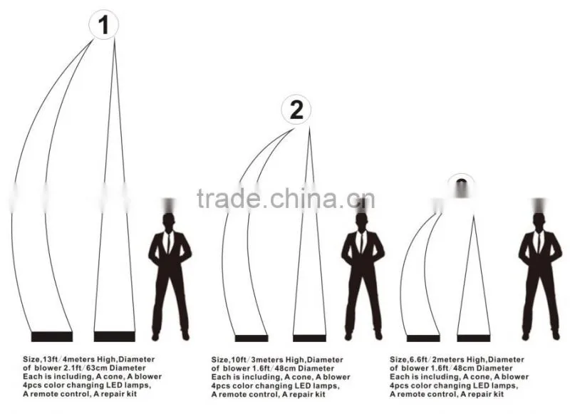 2013 best selling inflatable events decoration cheap led air cone, inflatable cone light