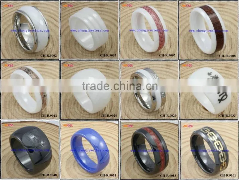 2014 green carbon fiber inlay ladies ceramic rings