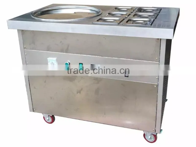 Customized Single Flat Pan Fried Ice Cream Machine with 6 containers to keep fresh