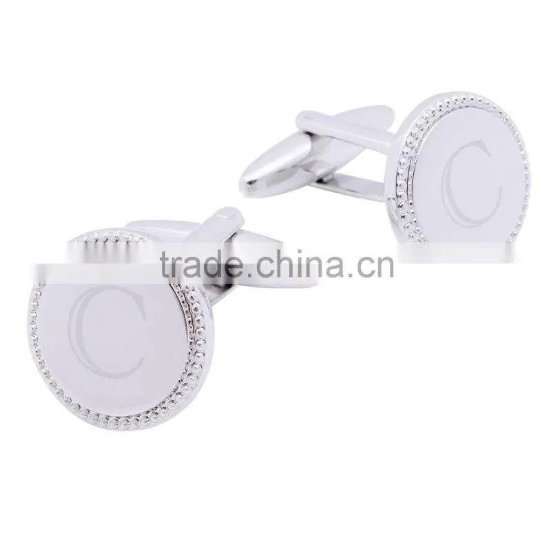 2016 wholesale laser letter mental silver cufflinks