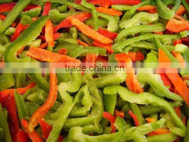 Frozen IQF red pepper dices and strips