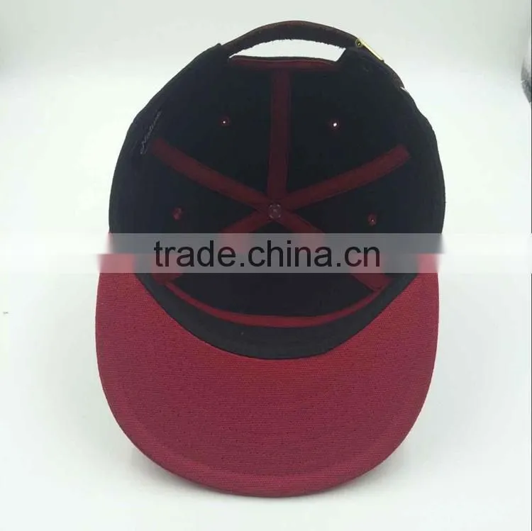 wholesale custom design your own logo 7 panel black snapback hat with woven label