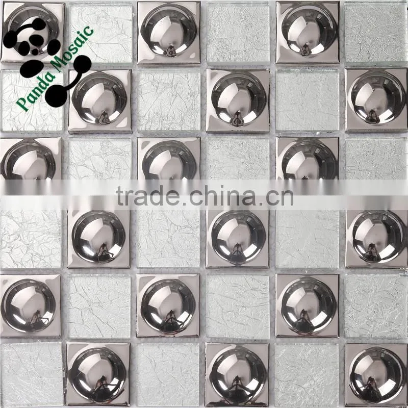 SMG04 elegant silver foil wallpaper hand cut wall tile design picture silver mosaic waterproof glass mosaic wall