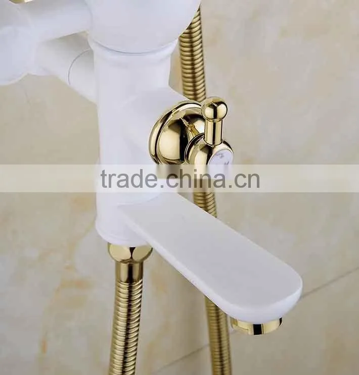 2016 Newly US wall mounted White Painting Baked bath&Shower Faucet Set Rain 8 inch Shower Head With Brass Handle Shower Golden